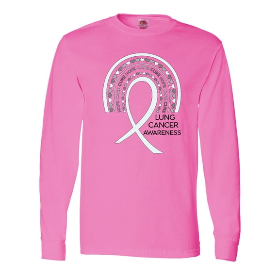 Inktastic Lung Cancer Awareness Rainbow Ribbon with Hearts Long Sleeve T-Shirt