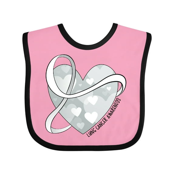 Inktastic Lung Cancer Awareness White Ribbon Around Heart Boys or Girls Baby Bib