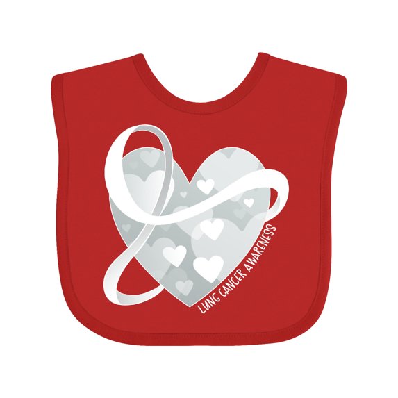 Inktastic Lung Cancer Awareness White Ribbon Around Heart Boys or Girls Baby Bib