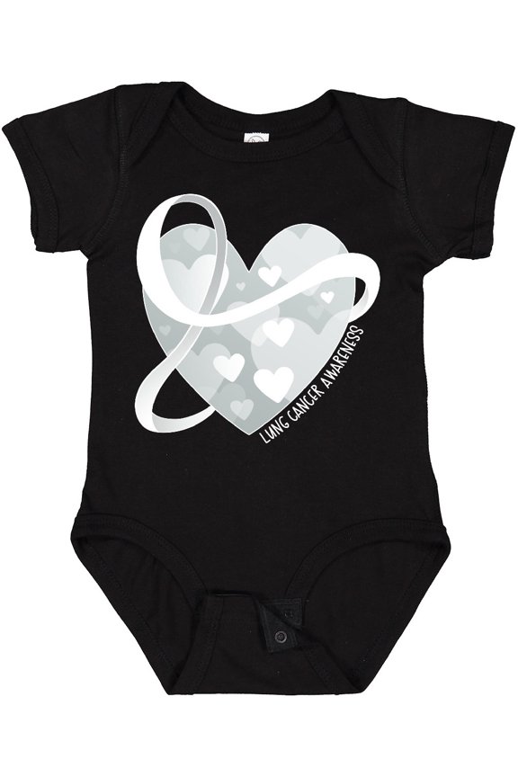 Lung Cancer Awareness White Ribbon Around Heart Boys or Girls Baby Bodysuit