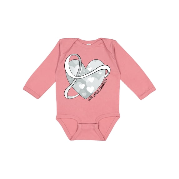 Inktastic Lung Cancer Awareness White Ribbon Around Heart Boys or Girls Long Sleeve Baby Bodysuit