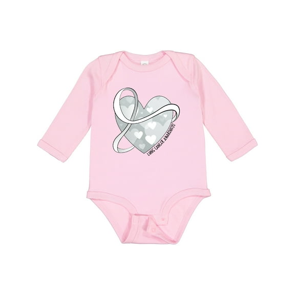 Inktastic Lung Cancer Awareness White Ribbon Around Heart Boys or Girls Long Sleeve Baby Bodysuit