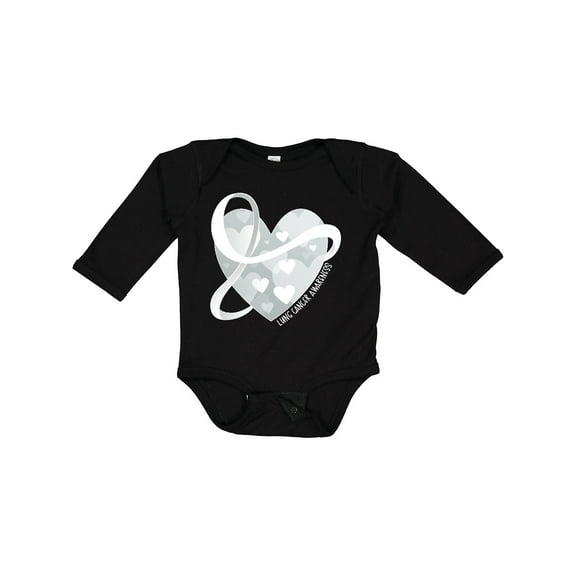 Inktastic Lung Cancer Awareness White Ribbon Around Heart Boys or Girls Long Sleeve Baby Bodysuit