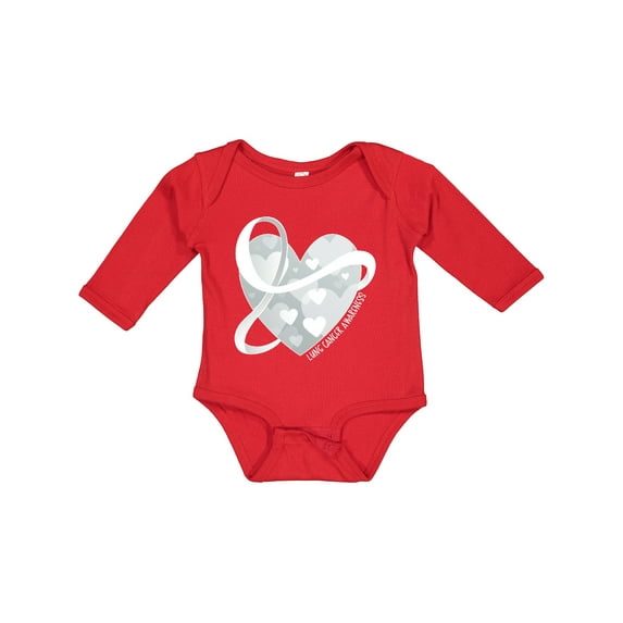 Inktastic Lung Cancer Awareness White Ribbon Around Heart Boys or Girls Long Sleeve Baby Bodysuit