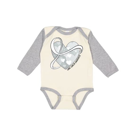 Inktastic Lung Cancer Awareness White Ribbon Around Heart Boys or Girls Long Sleeve Baby Bodysuit