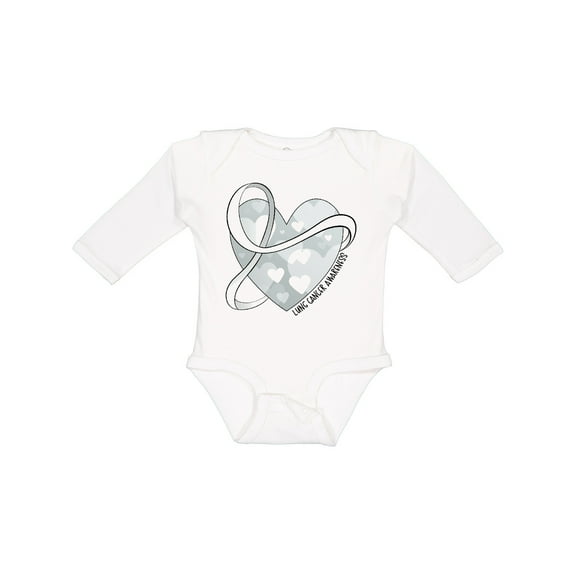Inktastic Lung Cancer Awareness White Ribbon Around Heart Boys or Girls Long Sleeve Baby Bodysuit