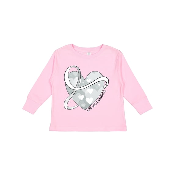 Inktastic Lung Cancer Awareness White Ribbon Around Heart Boys or Girls Long Sleeve Toddler T-Shirt