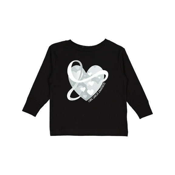 Inktastic Lung Cancer Awareness White Ribbon Around Heart Boys or Girls Long Sleeve Toddler T-Shirt