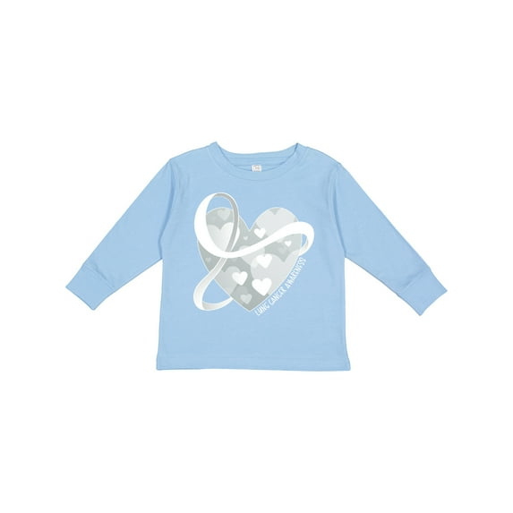 Inktastic Lung Cancer Awareness White Ribbon Around Heart Boys or Girls Long Sleeve Toddler T-Shirt