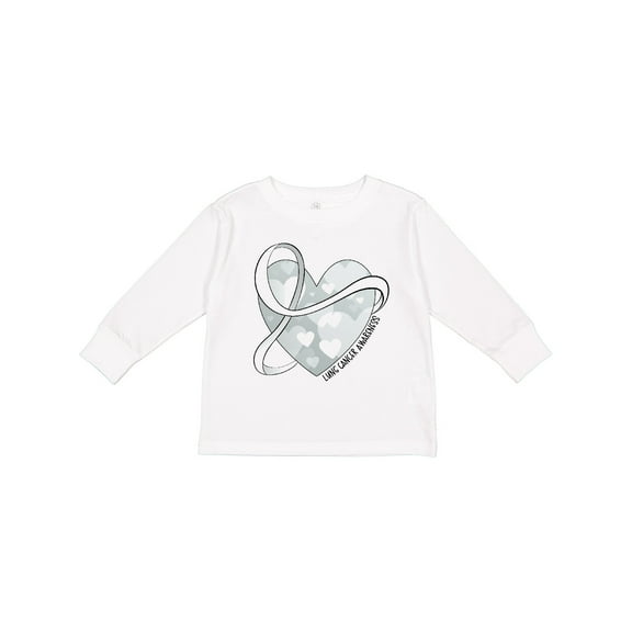 Inktastic Lung Cancer Awareness White Ribbon Around Heart Boys or Girls Long Sleeve Toddler T-Shirt