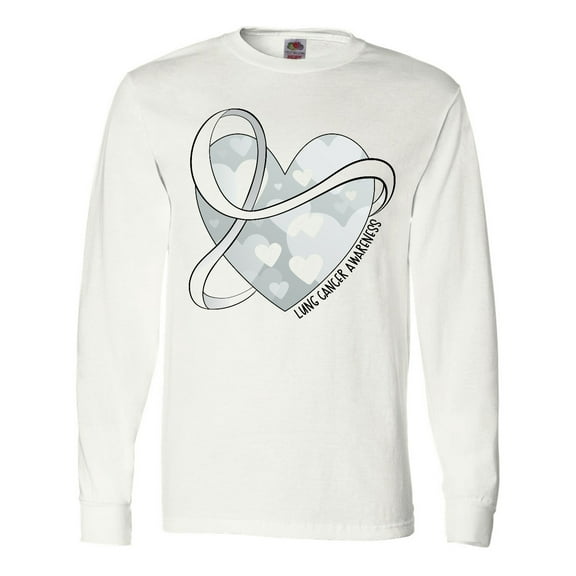 Inktastic Lung Cancer Awareness White Ribbon Around Heart Long Sleeve T-Shirt