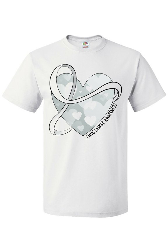 Lung Cancer Awareness White Ribbon Around Heart T-Shirt