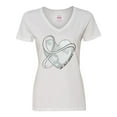thumbnail image 1 of Inktastic Lung Cancer Awareness White Ribbon Around Heart Women's V-Neck T-Shirt, 1 of 5