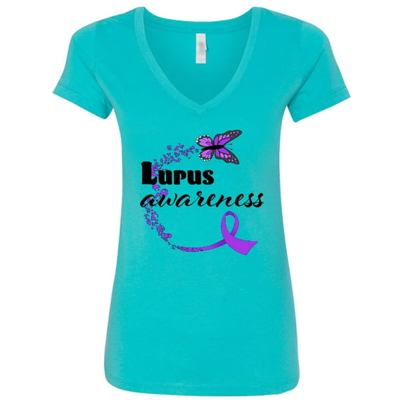 Inktastic Lupus Awareness Butterfly Ribbon Women's V-Neck T-Shirt