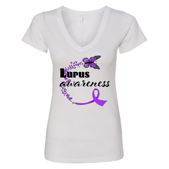 Inktastic Lupus Awareness Butterfly Ribbon Women's V-Neck T-Shirt