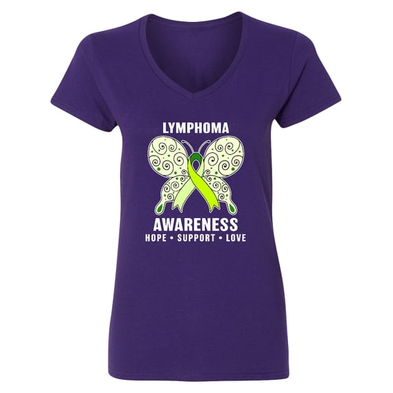 Inktastic Lymphoma Awareness Hope Support and Love Women's V-Neck T-Shirt