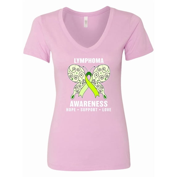 Inktastic Lymphoma Awareness Hope Support and Love Women's V-Neck T-Shirt