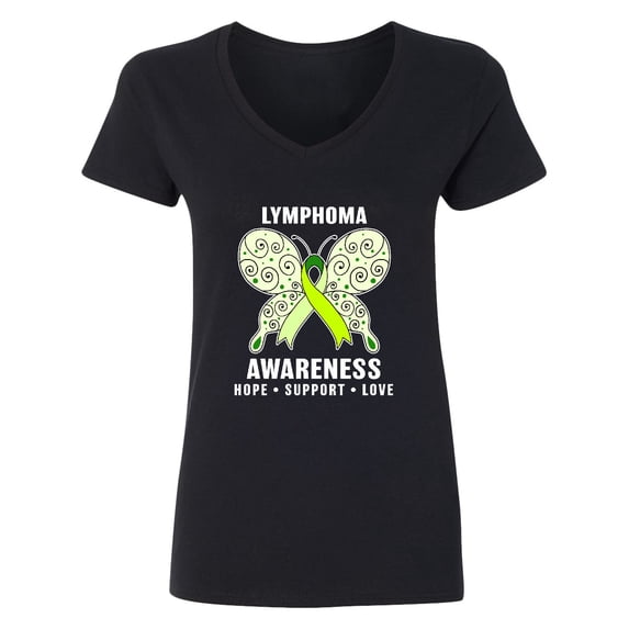 Inktastic Lymphoma Awareness Hope Support and Love Women's V-Neck T-Shirt