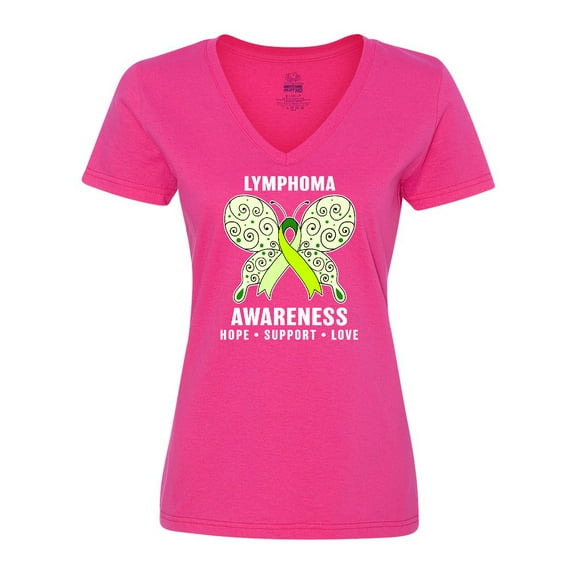 Inktastic Lymphoma Awareness Hope Support and Love Women's V-Neck T-Shirt