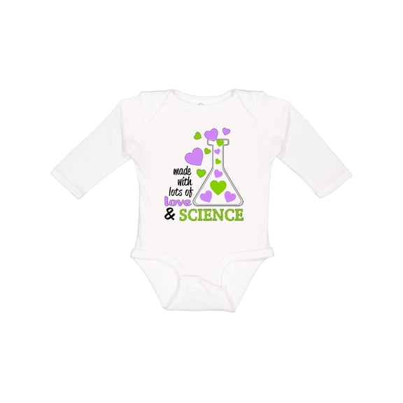 Inktastic Made with Lots of Love and Science Heart Bubbles in a Beaker Boys or Girls Long Sleeve Baby Bodysuit