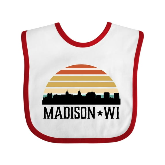 Inktastic Madison Wisconsin Skyline Retro Sunset Boys or Girls Baby Bib