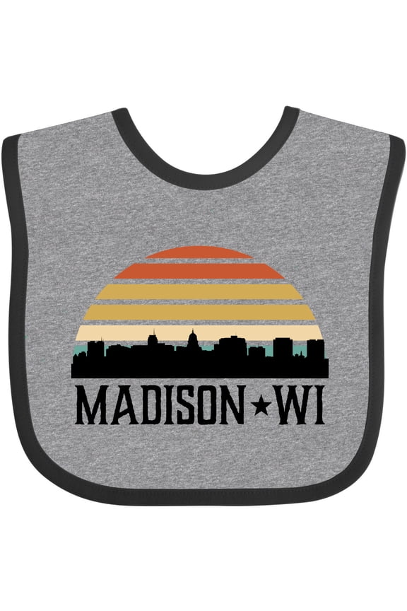 Madison Wisconsin Skyline Retro Sunset Boys or Girls Baby Bib