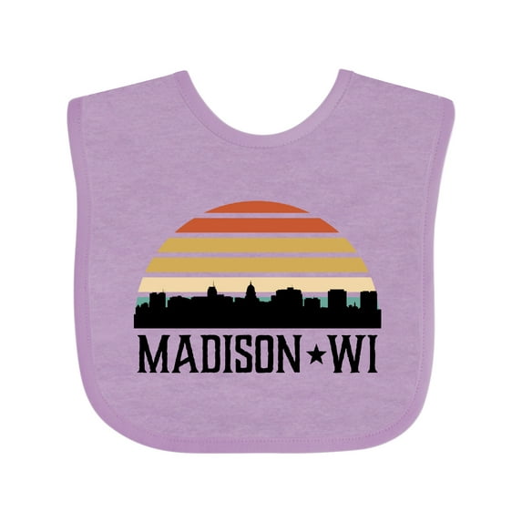 Inktastic Madison Wisconsin Skyline Retro Sunset Boys or Girls Baby Bib