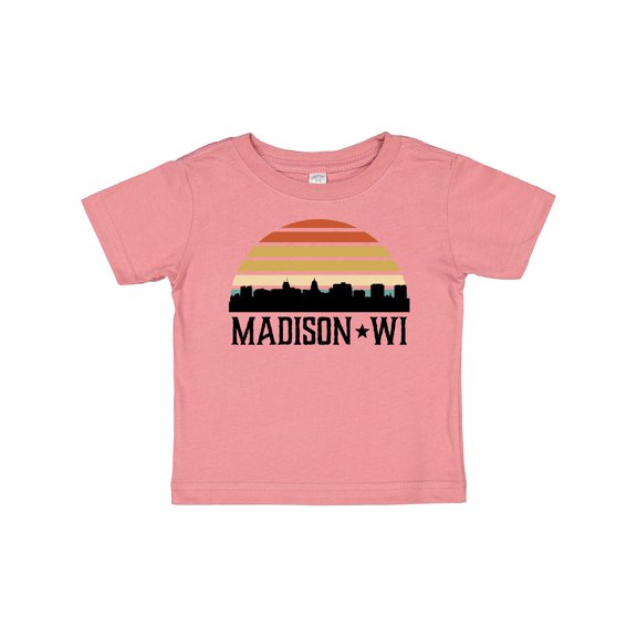 Inktastic Madison Wisconsin Skyline Retro Sunset Boys or Girls Baby T-Shirt