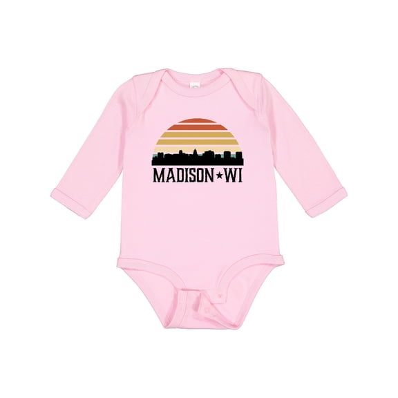Inktastic Madison Wisconsin Skyline Retro Sunset Boys or Girls Long Sleeve Baby Bodysuit