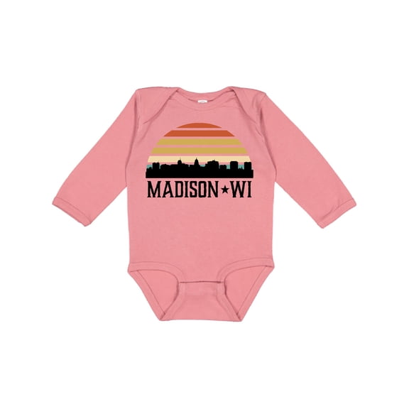 Inktastic Madison Wisconsin Skyline Retro Sunset Boys or Girls Long Sleeve Baby Bodysuit