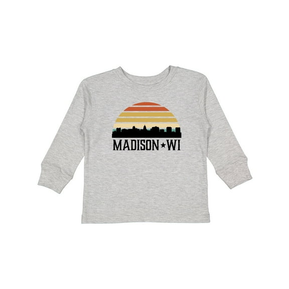 Inktastic Madison Wisconsin Skyline Retro Sunset Boys or Girls Long Sleeve Toddler T-Shirt