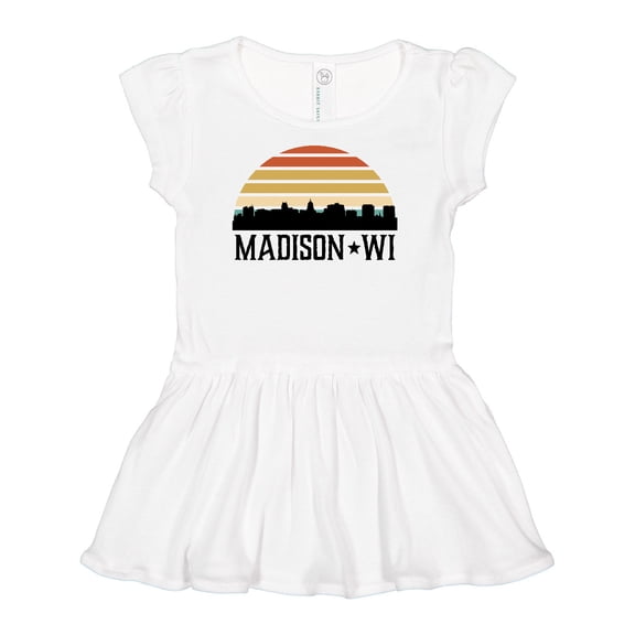 Inktastic Madison Wisconsin Skyline Retro Sunset Girls Baby Dress