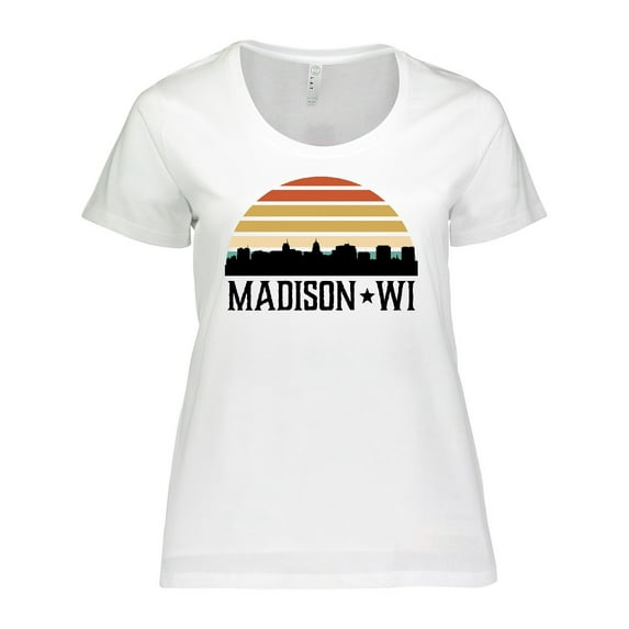 Inktastic Madison Wisconsin Skyline Retro Sunset Women's Plus Size T-Shirt