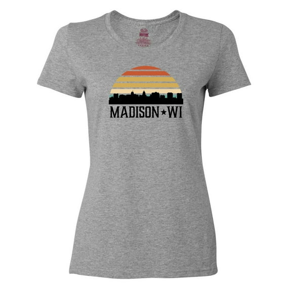 Inktastic Madison Wisconsin Skyline Retro Sunset Women's T-Shirt