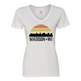 thumbnail image 1 of Inktastic Madison Wisconsin Skyline Retro Sunset Women's V-Neck T-Shirt, 1 of 5