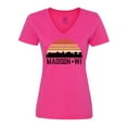 thumbnail image 1 of Inktastic Madison Wisconsin Skyline Retro Sunset Women's V-Neck T-Shirt, 1 of 5