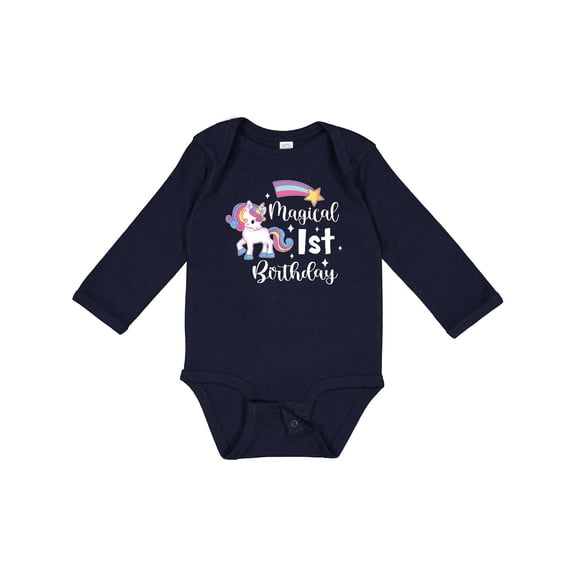Inktastic Magical 1st Birthday Rainbow Unicorn with Star Boys or Girls Long Sleeve Baby Bodysuit
