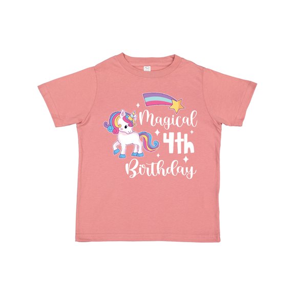 Inktastic Magical 4th Birthday Rainbow Unicorn with Star Boys or Girls Toddler T-Shirt