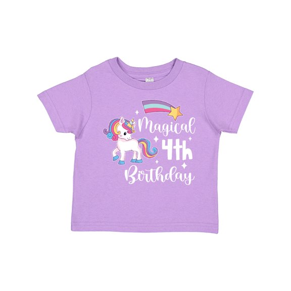 Inktastic Magical 4th Birthday Rainbow Unicorn with Star Boys or Girls Toddler T-Shirt