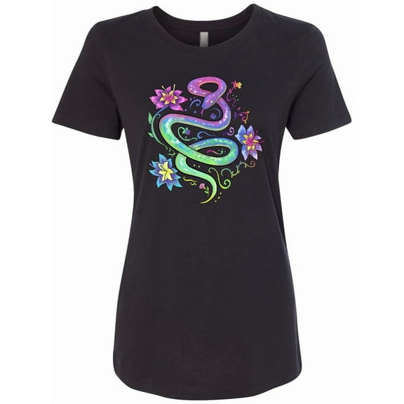 Inktastic Magical Colorful Snake with Flowers Women's T-Shirt