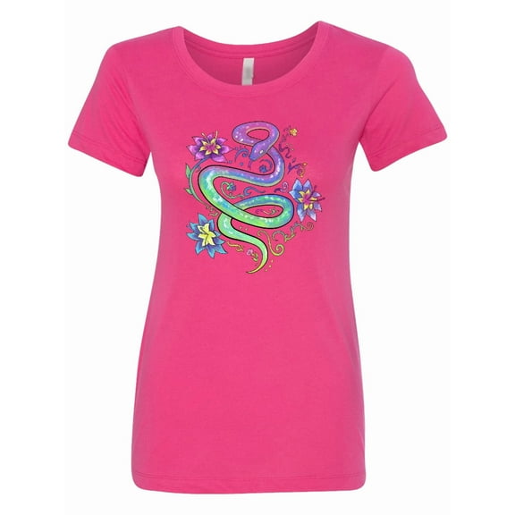 Inktastic Magical Colorful Snake with Flowers Women's T-Shirt