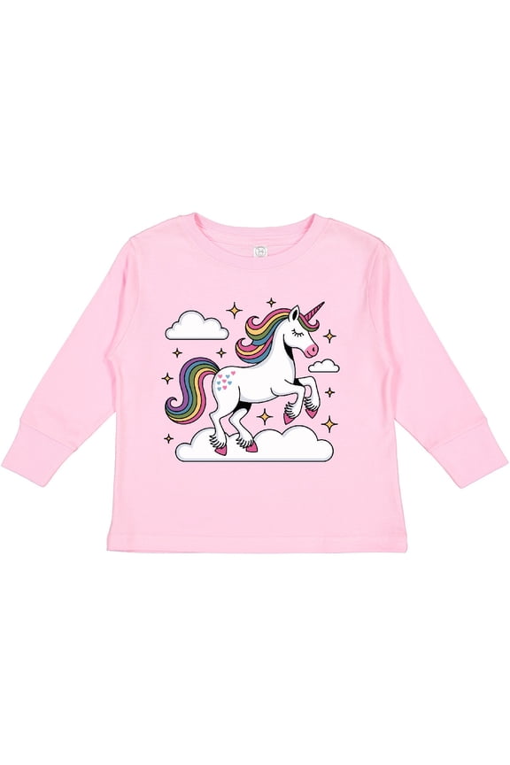 Magical Unicorn on Clouds Boys or Girls Long Sleeve Toddler T-Shirt