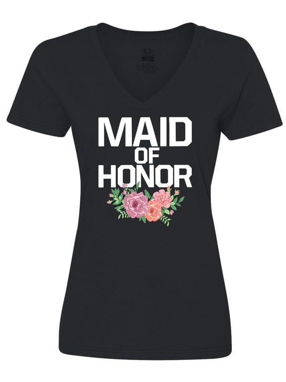 Maid of Honor with Flower Illustration Women's V-Neck T-Shirt
