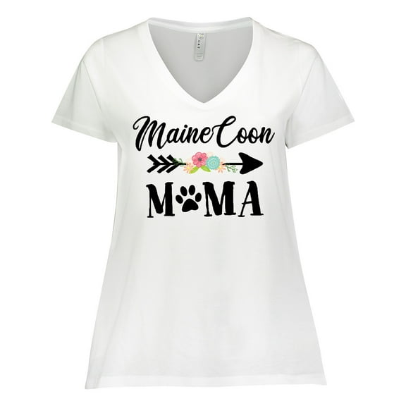 Inktastic Maine Coon Mama with Flowers and Arrow Women's Plus Size V-Neck T-Shirt