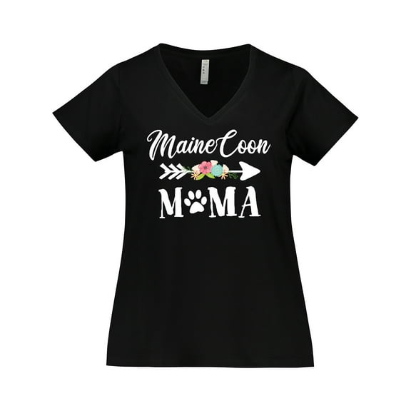 Inktastic Maine Coon Mama with Flowers and Arrow Women's Plus Size V-Neck T-Shirt