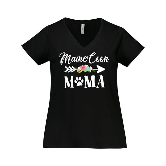 Inktastic Maine Coon Mama with Flowers and Arrow Women's Plus Size V-Neck T-Shirt