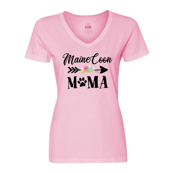 Inktastic Maine Coon Mama with Flowers and Arrow Women's V-Neck T-Shirt
