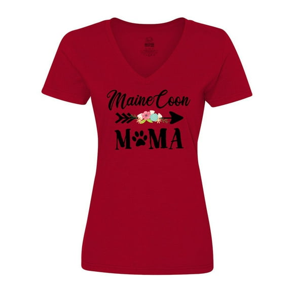 Inktastic Maine Coon Mama with Flowers and Arrow Women's V-Neck T-Shirt