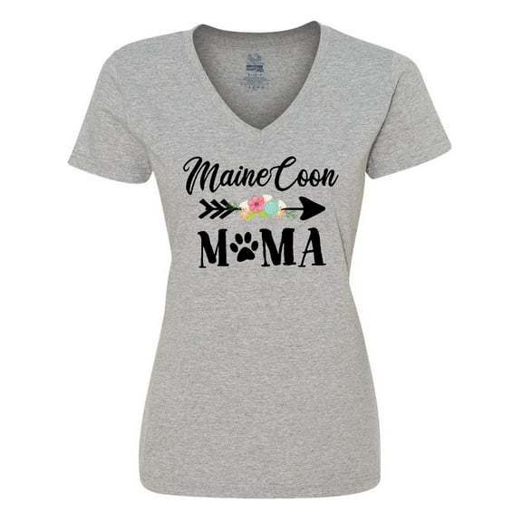Inktastic Maine Coon Mama with Flowers and Arrow Women's V-Neck T-Shirt