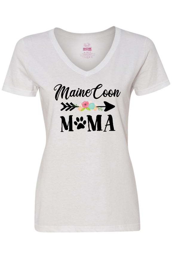 Maine Coon Mama with Flowers and Arrow Women's V-Neck T-Shirt